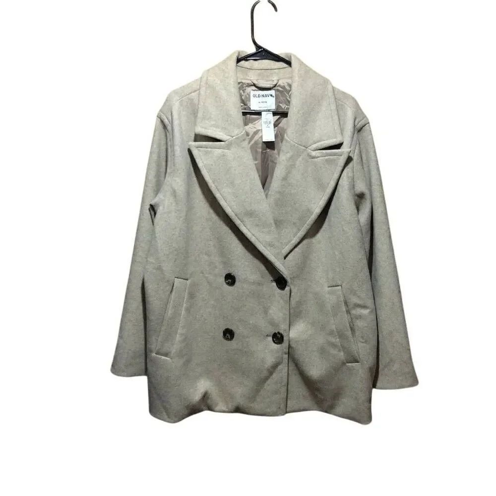Old Navy Pea Coat Women's Size XL(Petite) Tan Double Breasted Button Pockets NWT